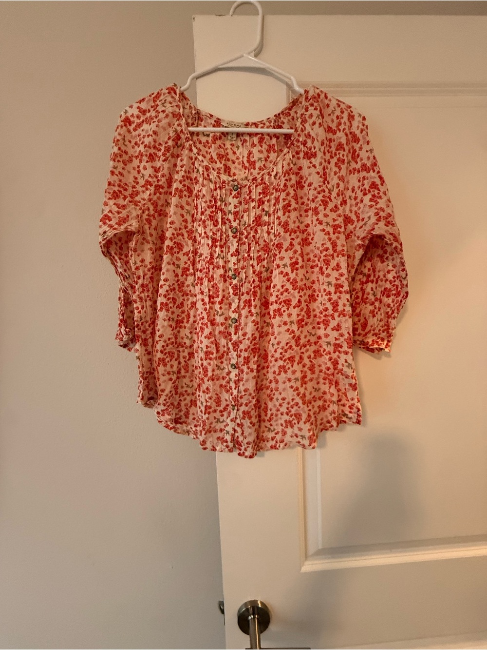 Sonoma Pink Floral Pintuck Button Blouse